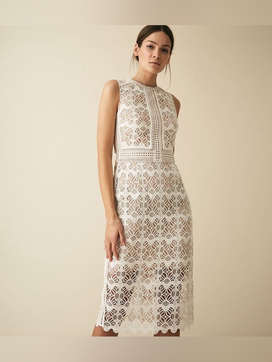 Reiss Dresses & Skirts - Reiss Coral Lace Slim Fit Midi Dress in white size US 4 NWT